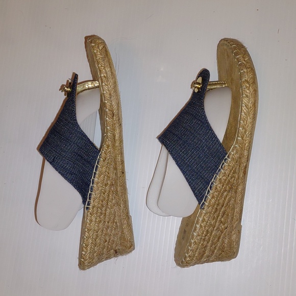 ๐ฃWHITE MOUNTAIN Beachball Wedge Sandals in Denim Blue Canvas - Picture 11 of 13